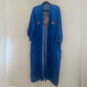Blue Kimono vintage 100% silk with Dragon Embroidery